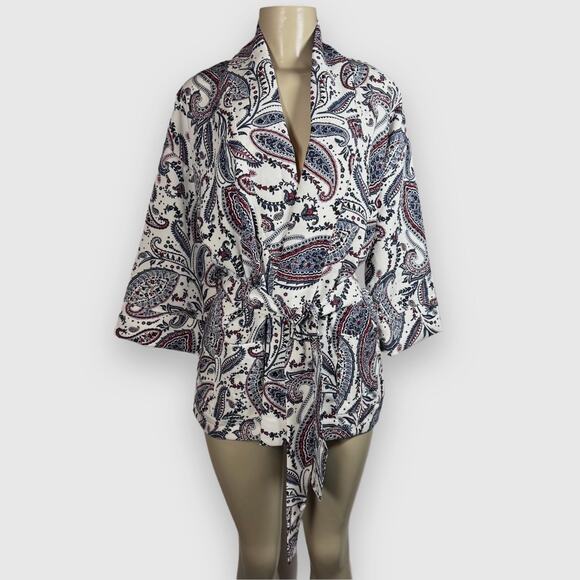 Collections etc Women's Paisley Light Jacket Belted Cozy Boho Size Medium - Picture 1 of 7